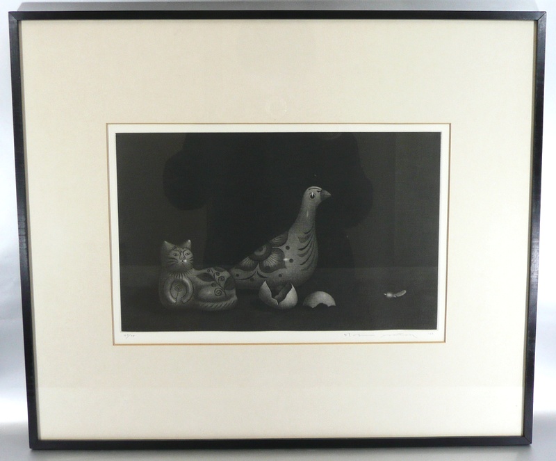 佐藤暢男 『メキシコの鳩と猫』 版画の販売 [古美術こもれび]