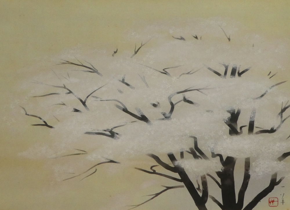 真作阪口一草⁄白鷺図⁄サギ図⁄仏事掛⁄掛軸