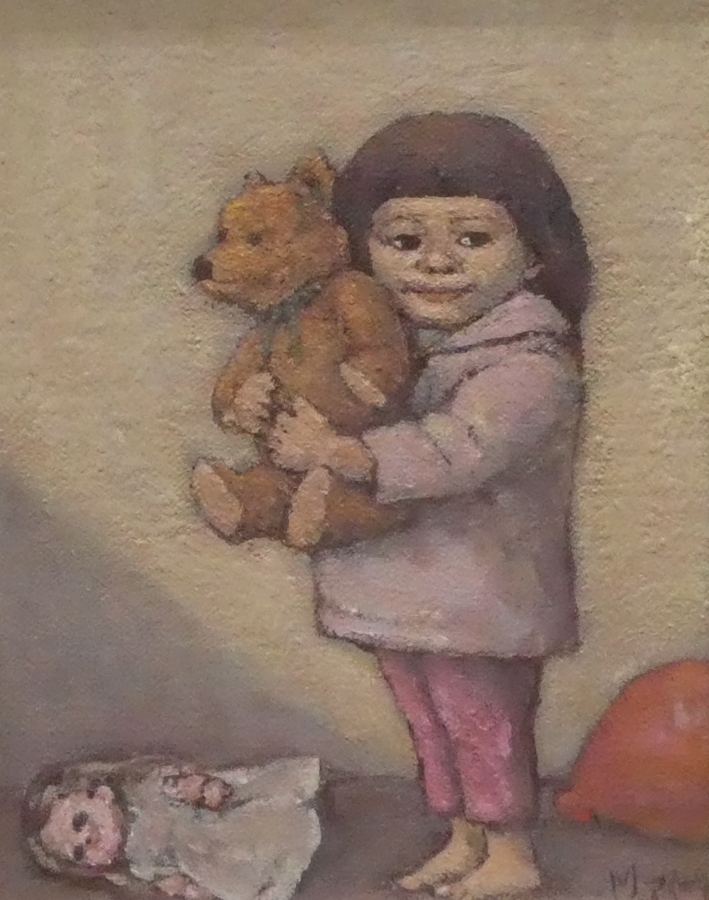 相笠昌義 『テディベアを抱く童女』 [古美術こもれび] 骨董,掛軸,絵画 